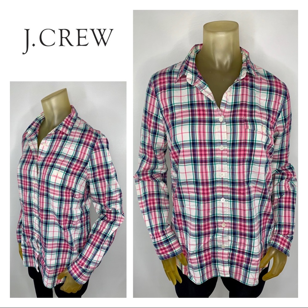 J.CREW Pink White Blue Plaid Button Down Shirt 10